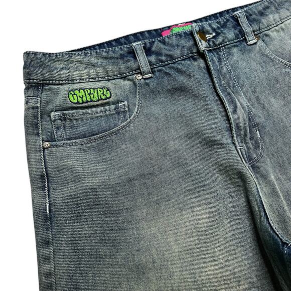 Y2K Empyre Sydney Petrol Wash Loose Fit Denim Shorts Women Sz 12 baggy loose - Picture 9 of 13